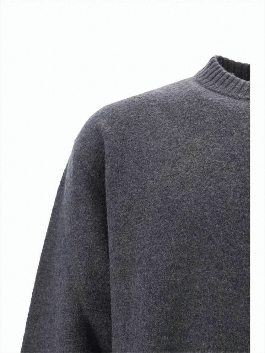 Jil Sander Classic Grey Wool Sweater With Crew Neckline And Ribbed Details