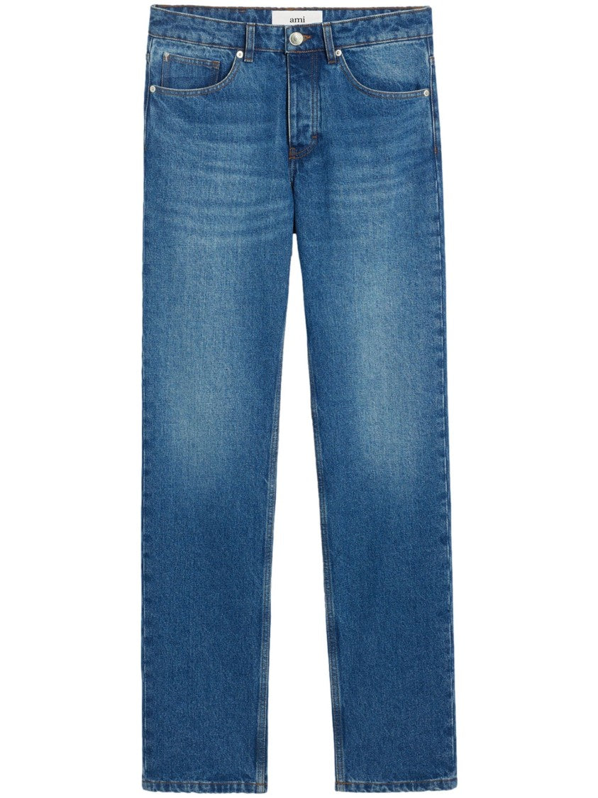 Ami Paris Blue Classic Five-Pocket Cotton Straight-Leg Pants