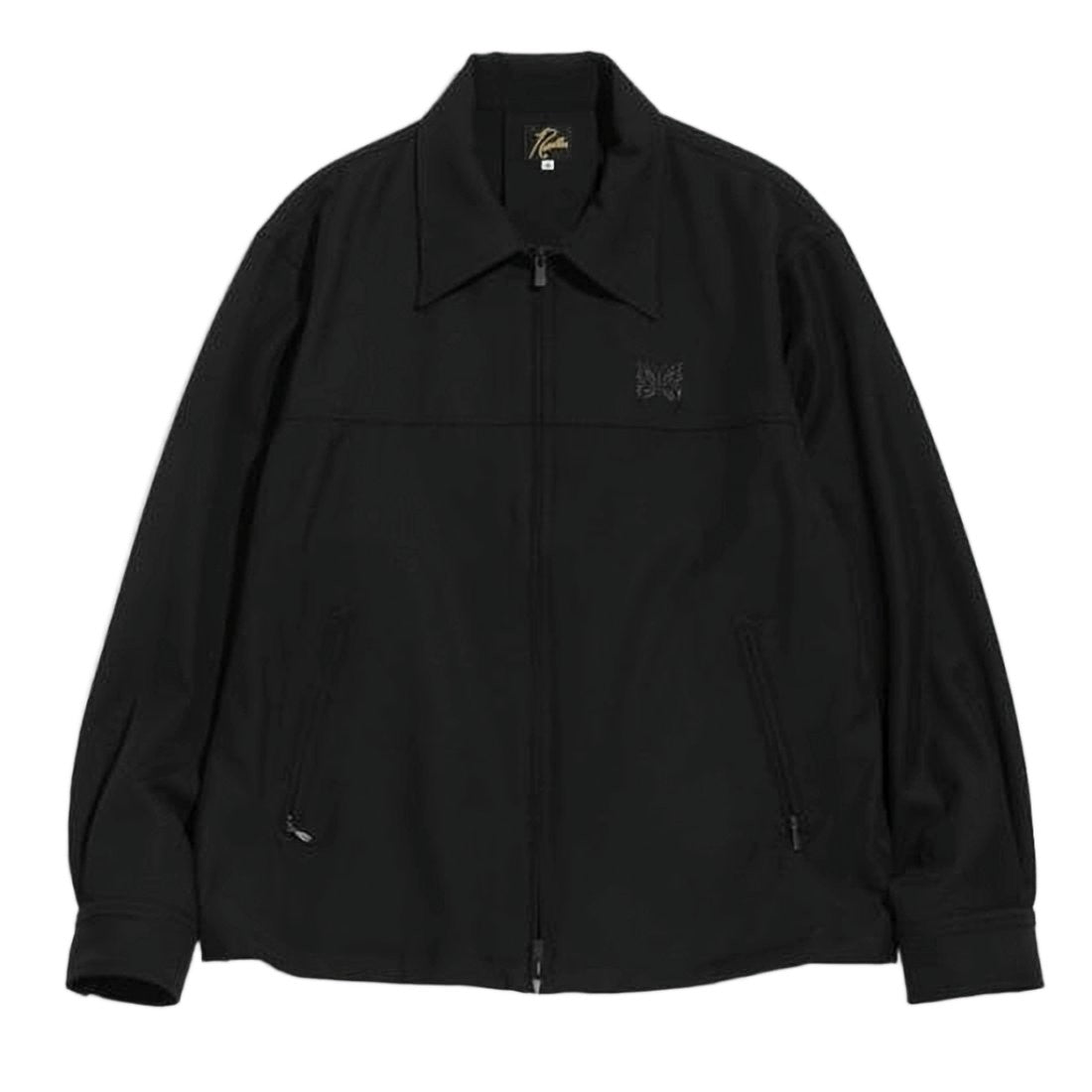Needles Minimalistic Black Jacket With Front Zipper And Embroidered Detail