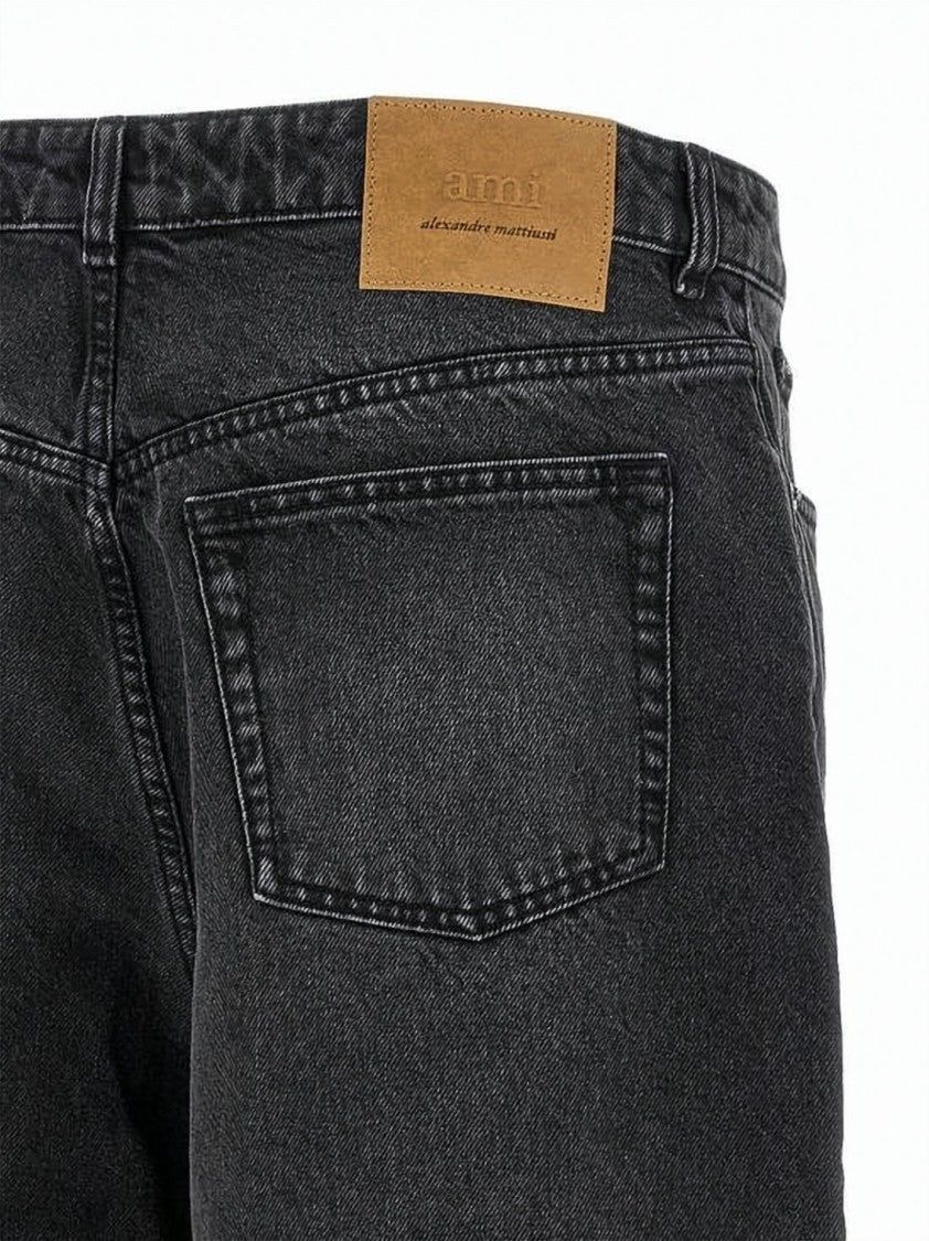 Ami Paris Straight-Cut Black Denim Shorts With Classic Five-Pocket Design