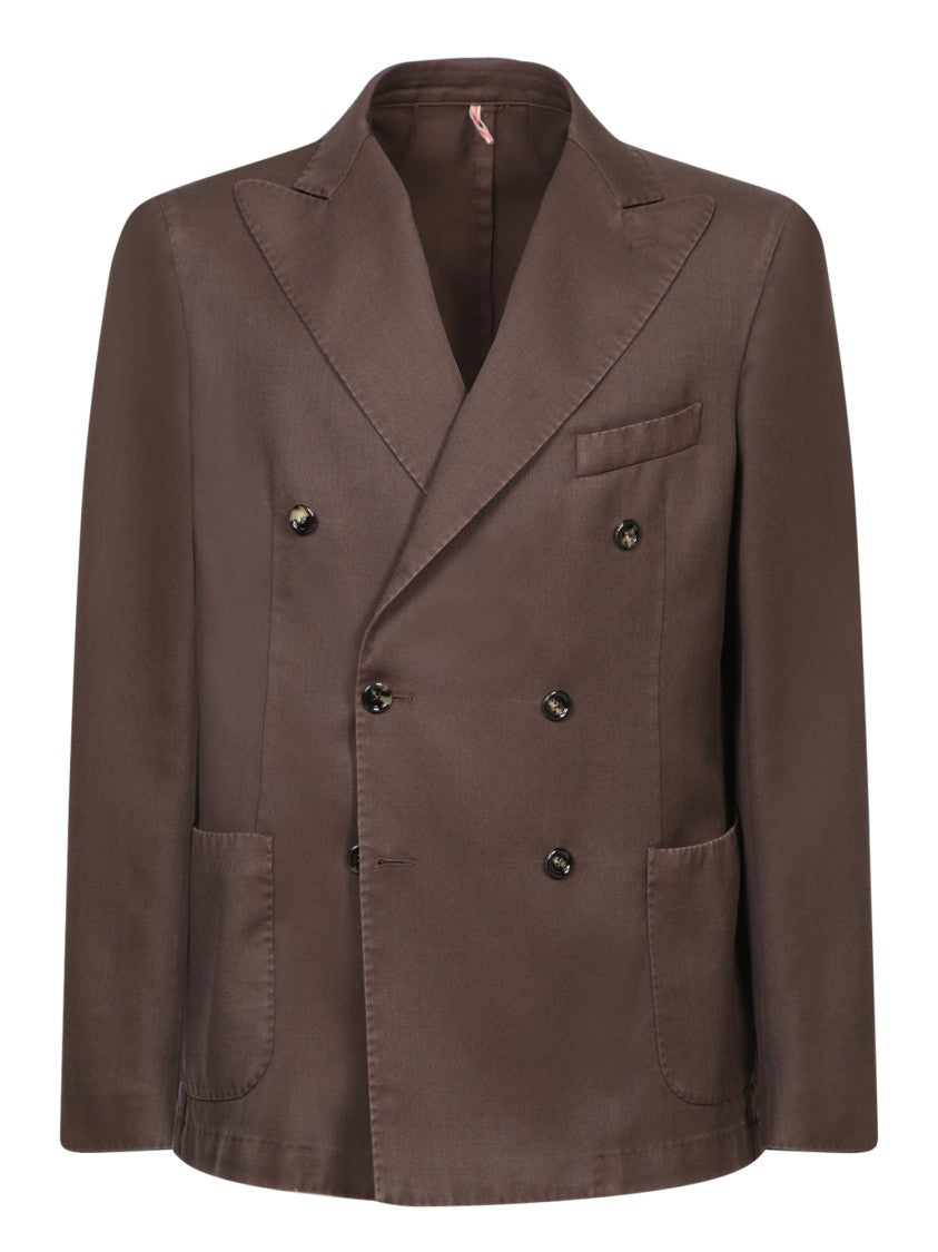 Dell'oglio Double-Breasted Brown Blazer With Tailored Fit
