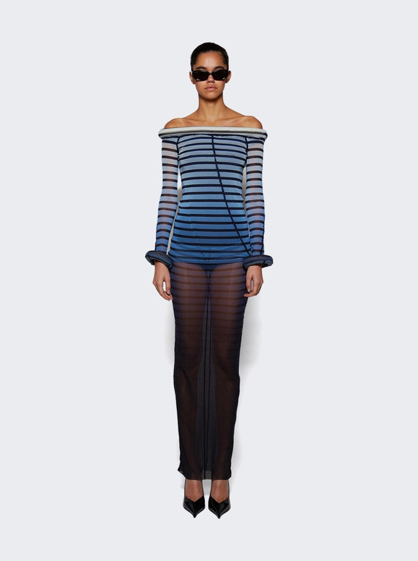 Jean Paul Gaultier Long 3D Striped Dress - Blue And Black
