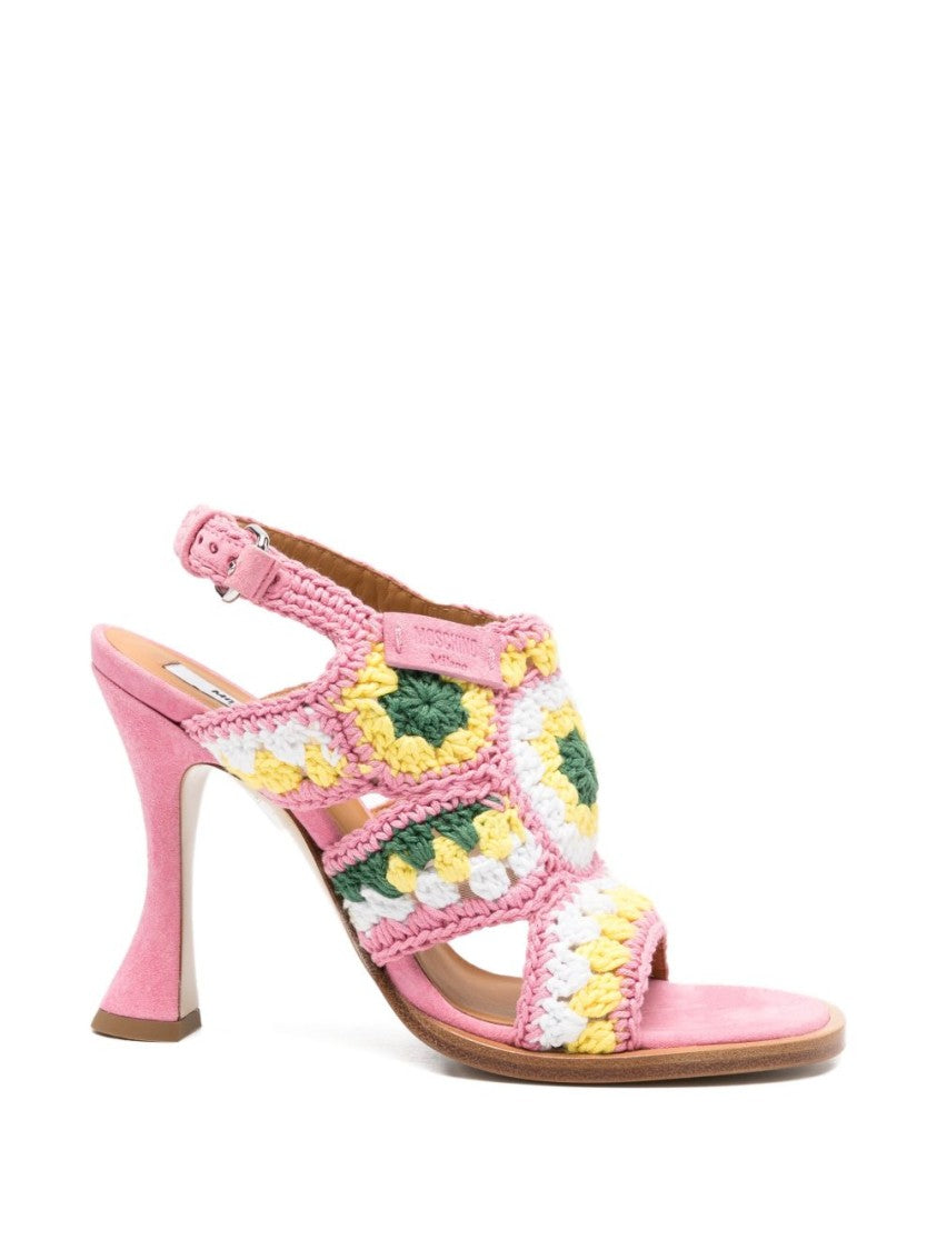 Moschino Pink Crochet Knit Slingback Sling Sandals