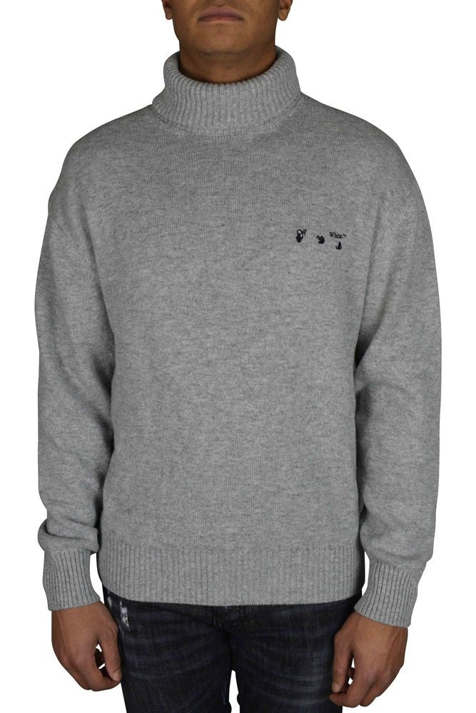 Off-White Grey Cashmere Turtleneck Sweater With Embroidered Logo