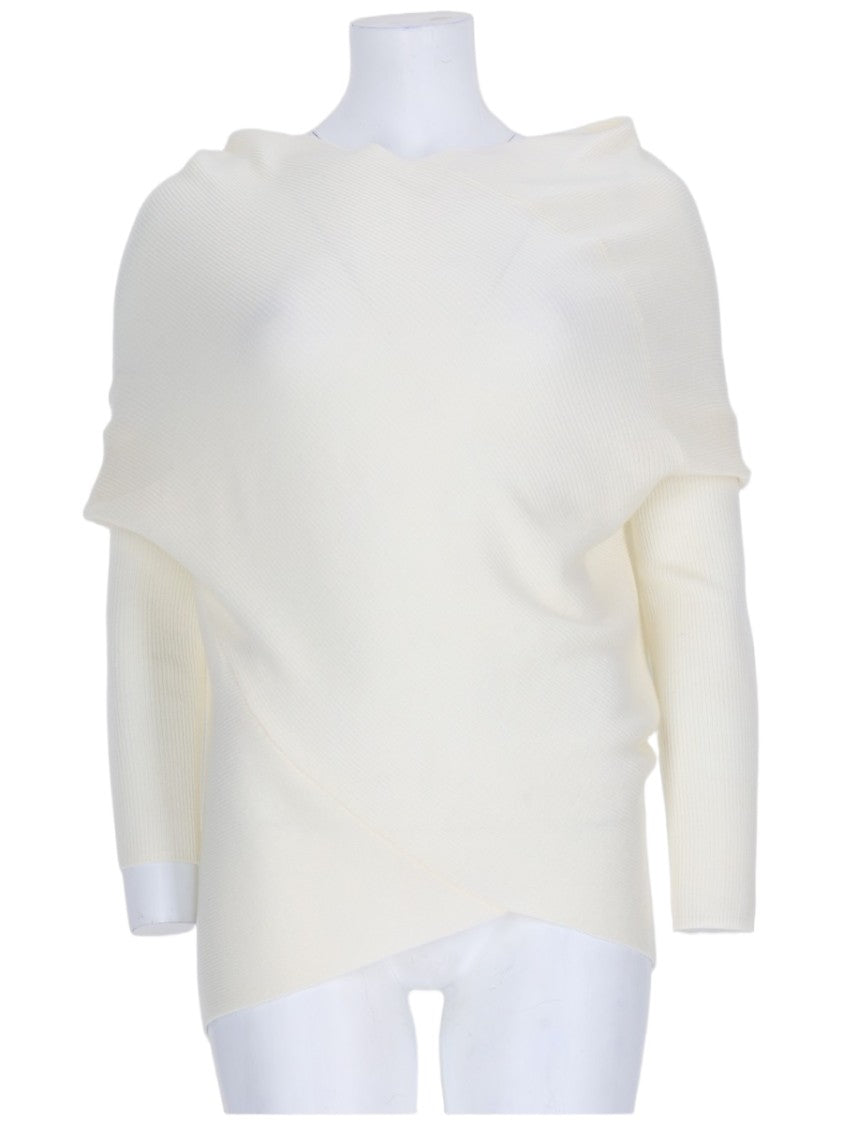 P.A.R.O.S.H. Draped White Wool Sweater With Ribbed Long Sleeves