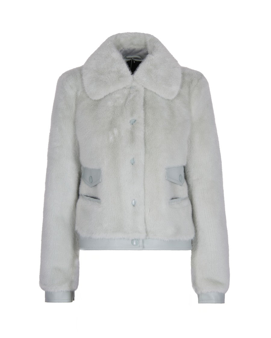 Patrizia Pepe Aqua Gray Faux Fur Jacket
