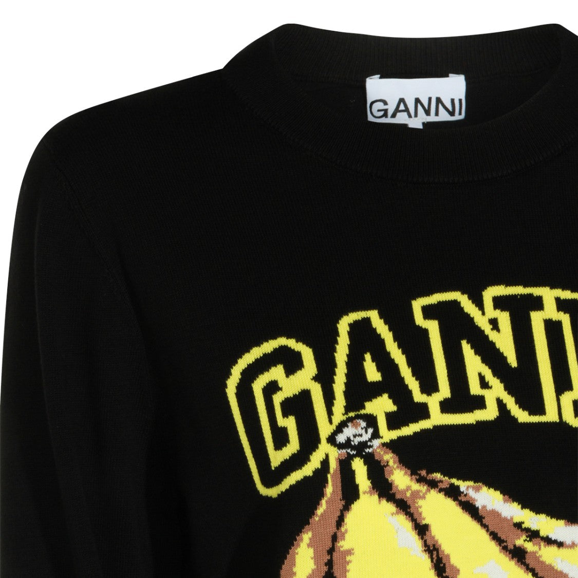Ganni Cotton Knit Sweater With Bold Banana Graphic Print