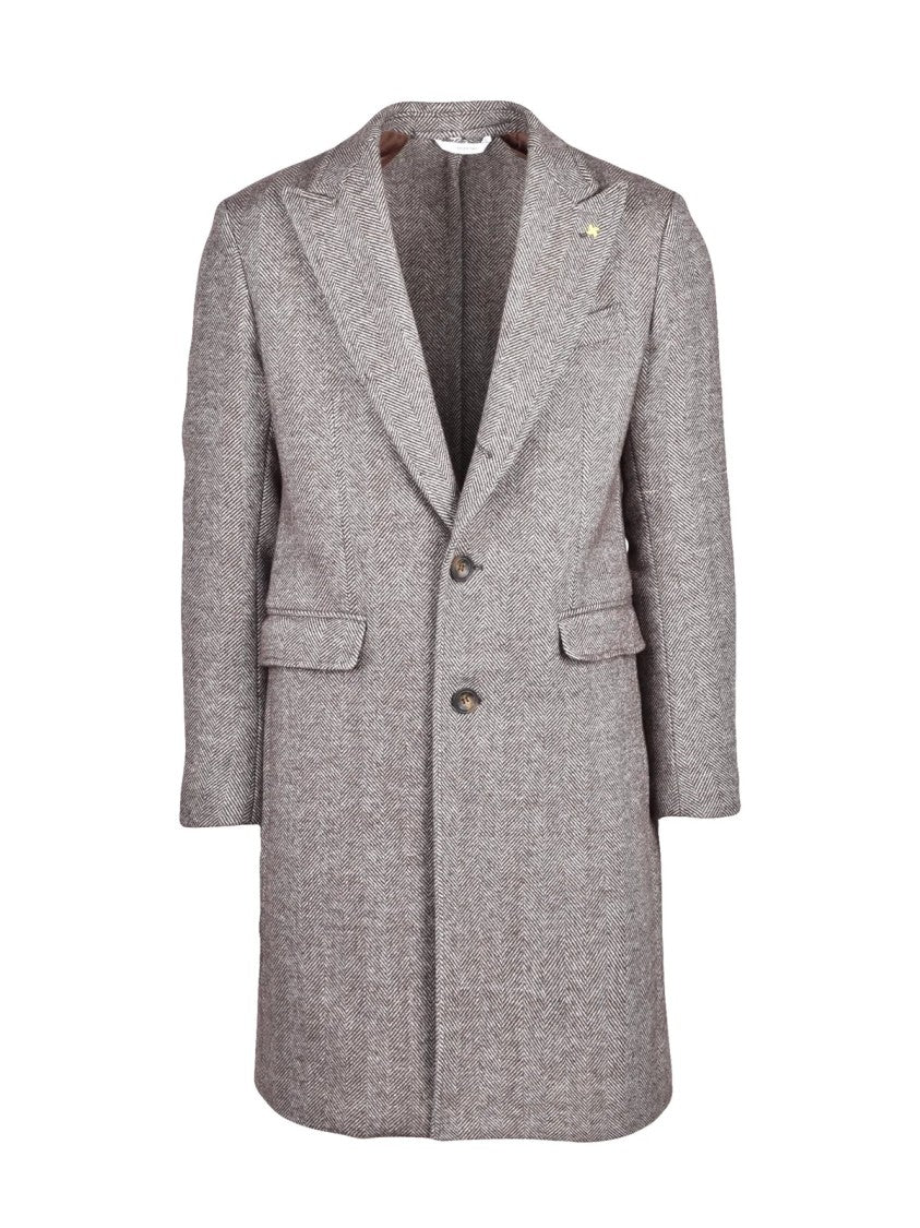 Alessandro Gilles Mid-Length Tailored Coat With Notched Lapel And Herringbone Pattern
