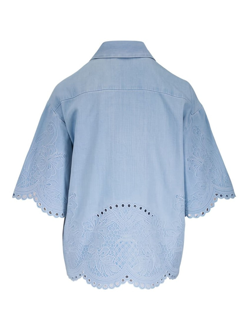 Zimmermann Light Blue Embroidered Shirt With Elbow-Length Sleeves