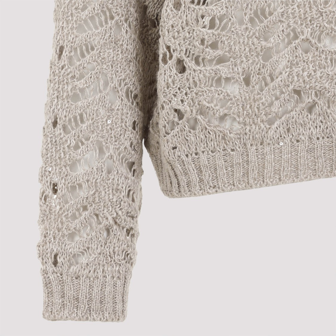 Brunello Cucinelli Open-Knit Linen Blend Sweater With V-Neckline