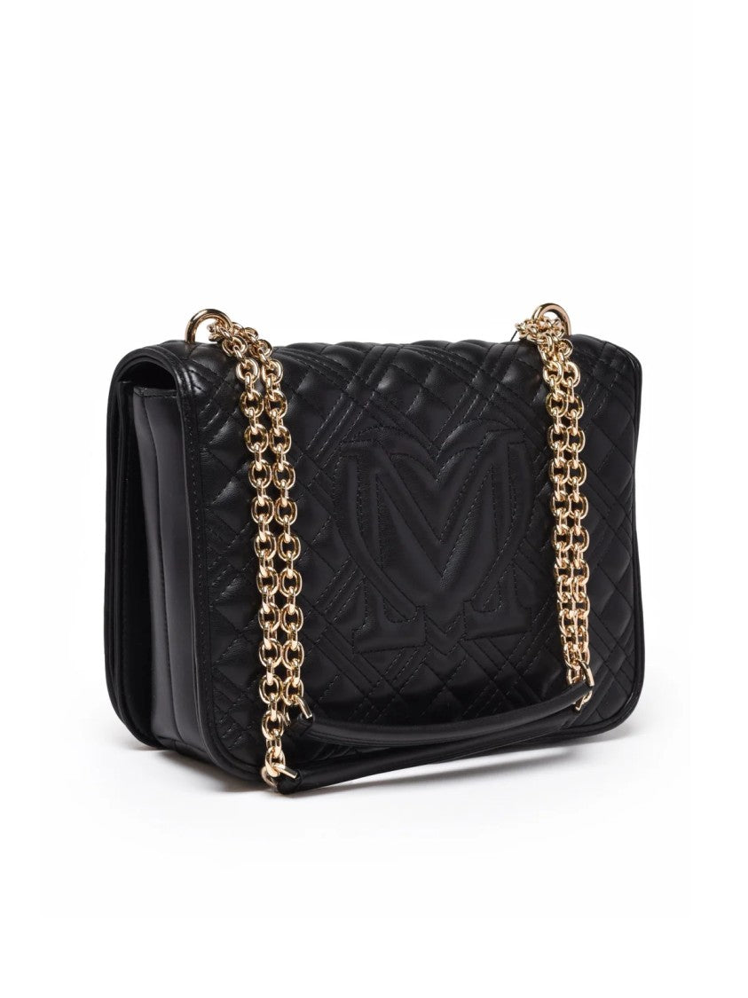 Love Moschino Black Quilted Compartmentalized Polyurethane Shoulder Bag