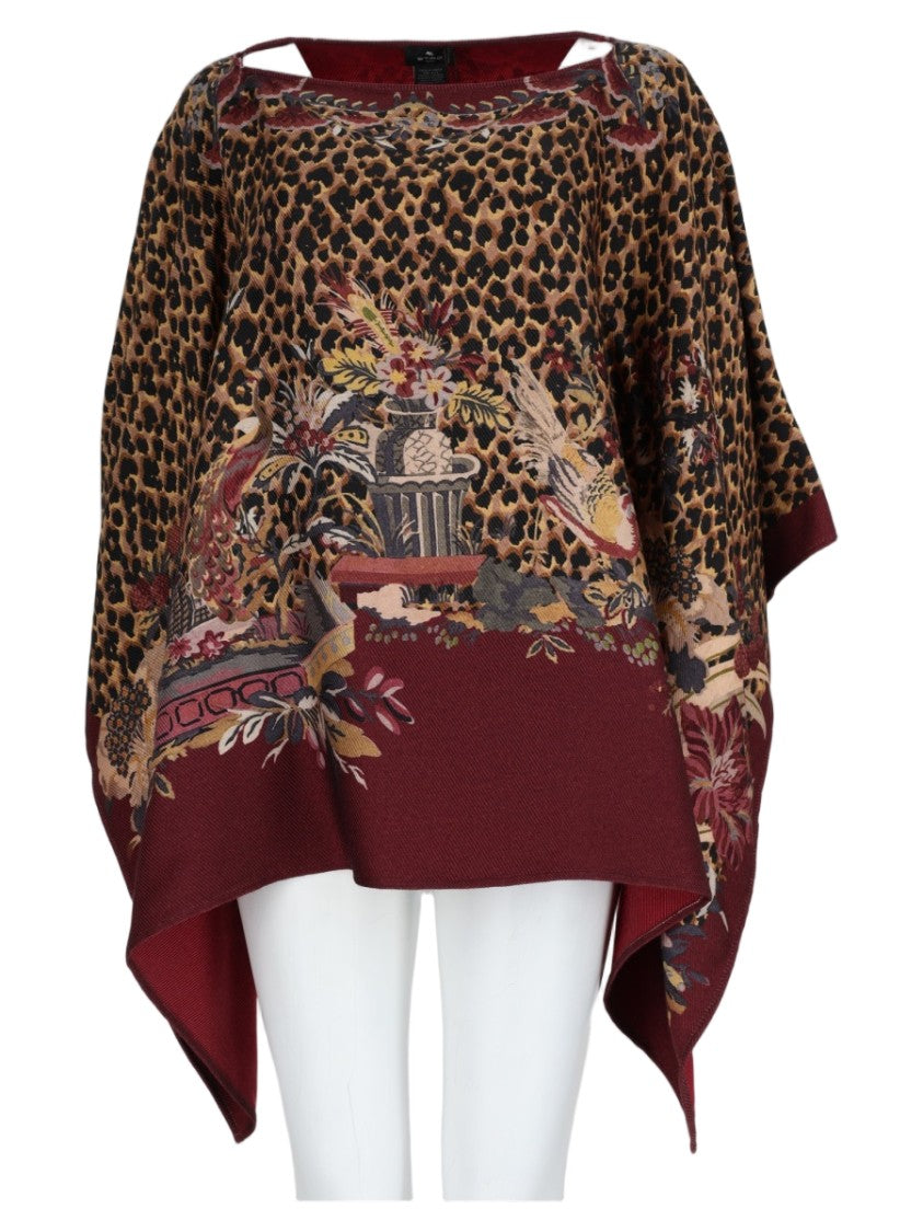 Etro Burgundy Patterned Wool-Blend Poncho Shirt