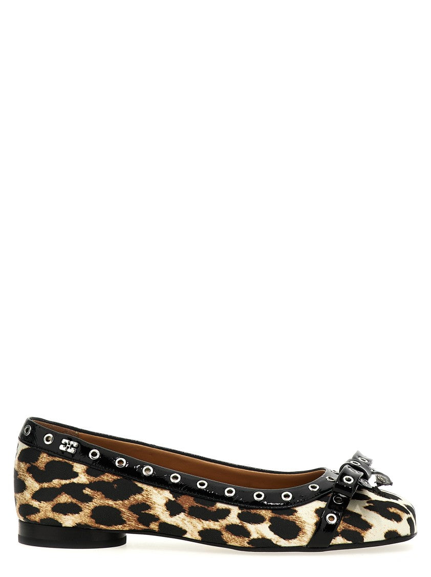Ganni 'Leopard Eyelets Bow' Ballet Flatsb