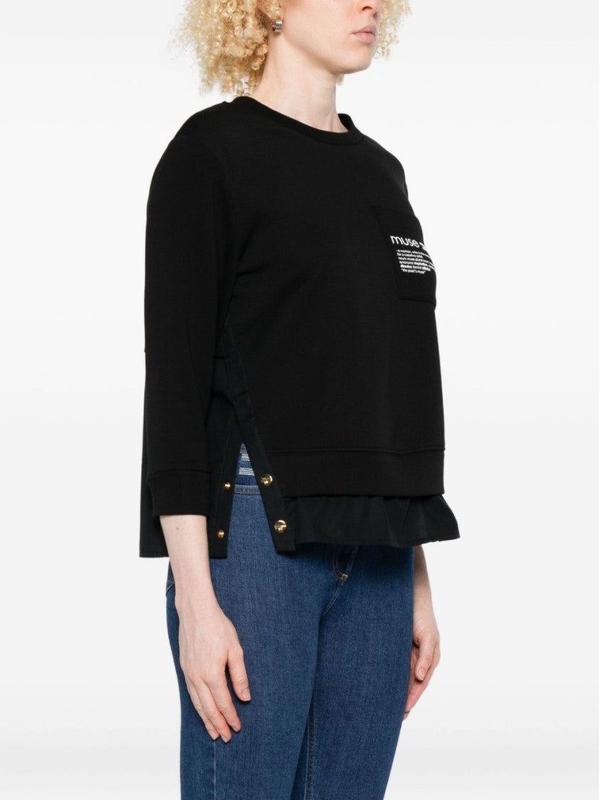Elisabetta Franchi Layered Black Sweater With Ruffled Hem