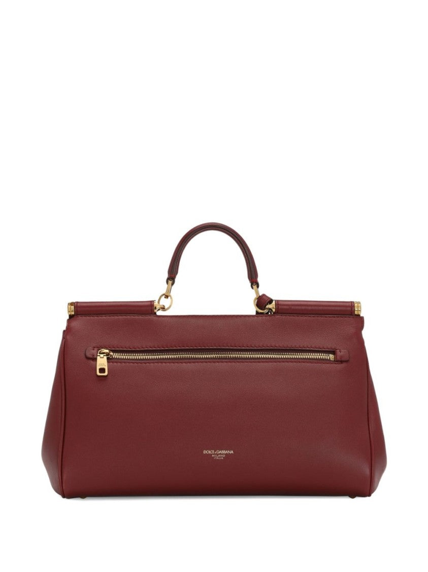Dolce & Gabbana Structured Bordeaux Leather Handbag With Decorative Charm