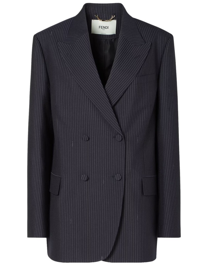 Fendi Pinstriped Double-Breasted Wool Blazer With Tailored Silhouette