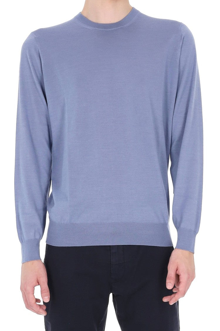 Drumohr Blue Cashmere-Wool-Silk Crewneck Sweater