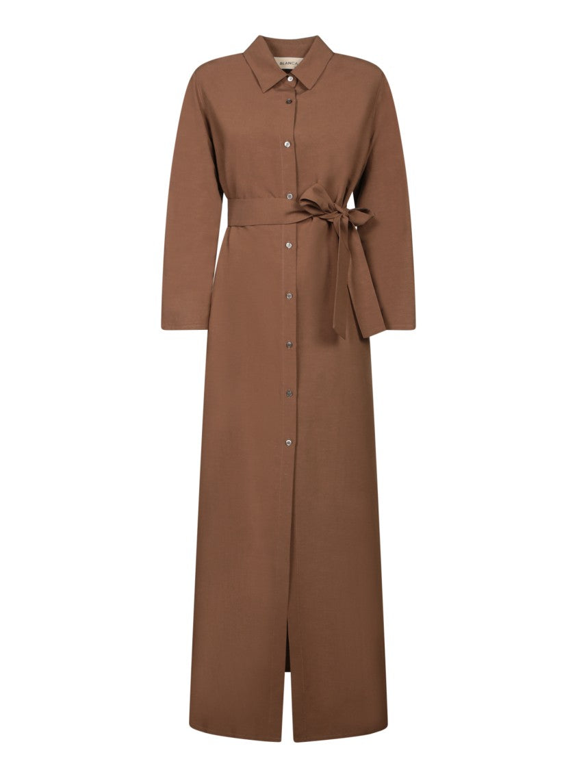 Blanca Vita Maxi Dress With Classic Collar And Frontal Split