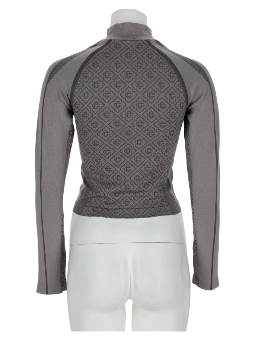 Casablanca Textured High Collar Front Zip Top