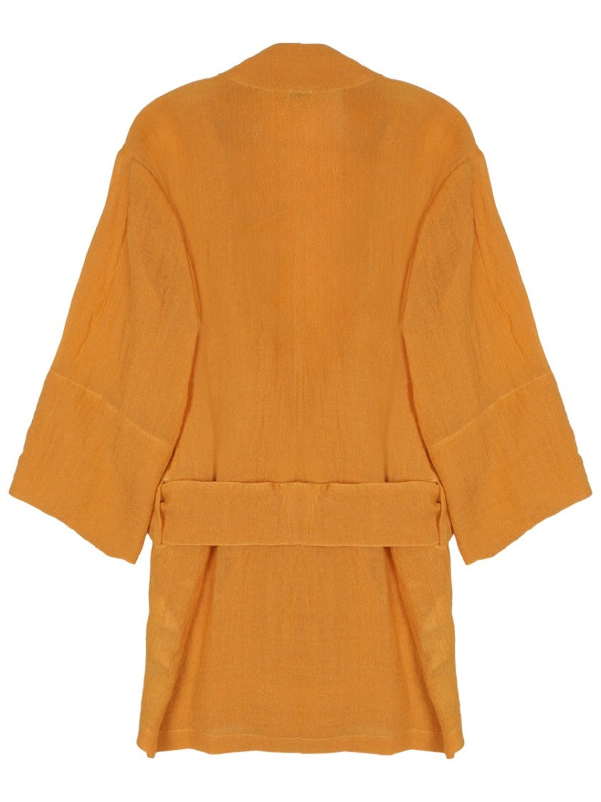 120% Lino Linen Blend V-Neck Belted Jacket