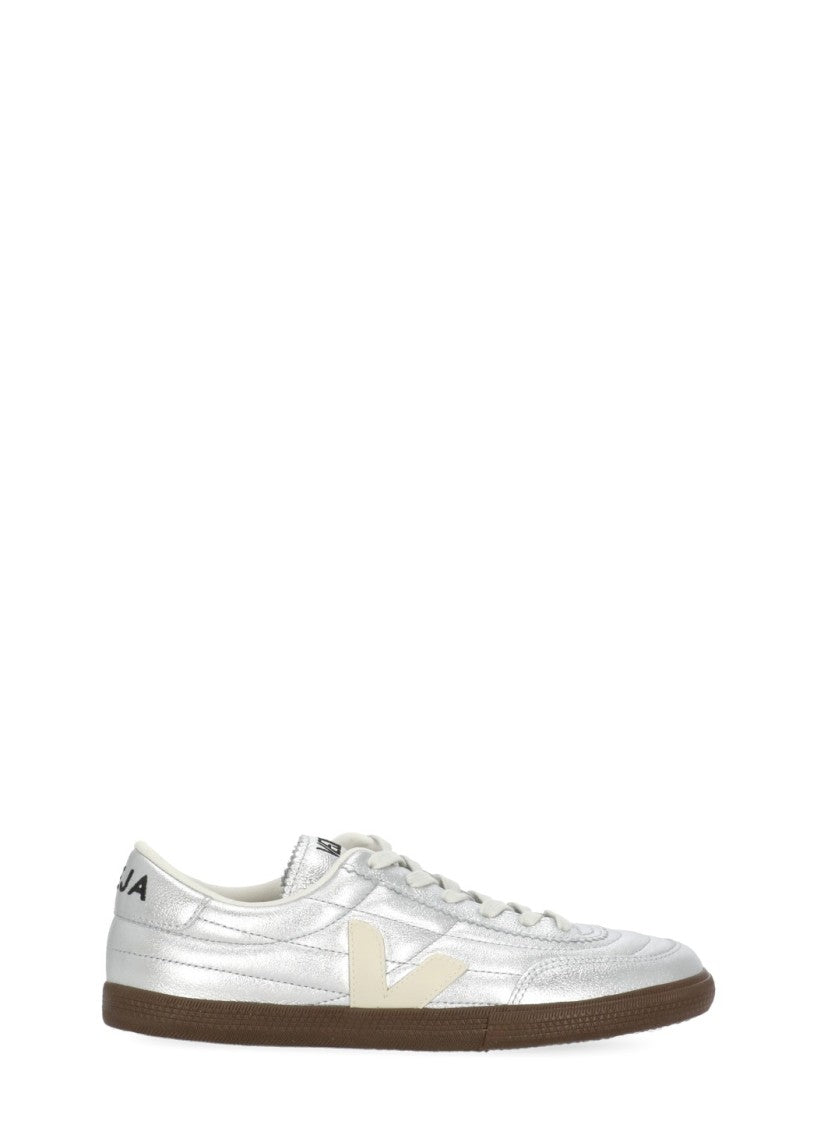 Veja Metallic Silver Low-Top Leather Sneakers