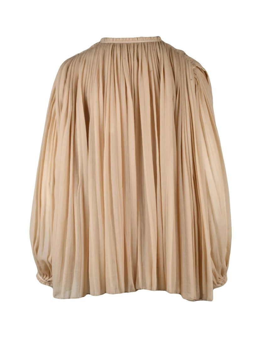 Chloé Beige Virgin Wool Pleated Blouse