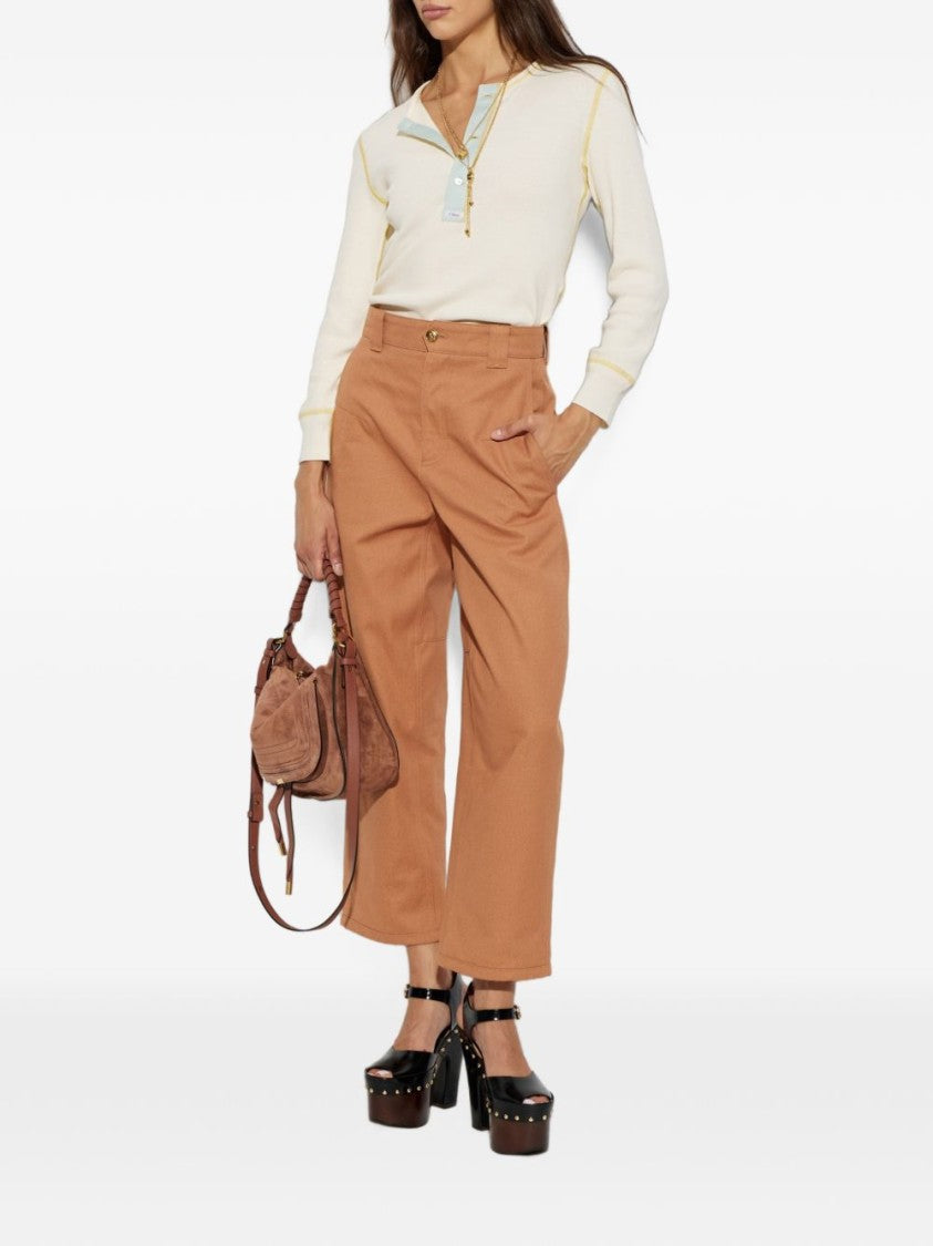 Chloé Black Wide-Leg Cropped Button Trousers