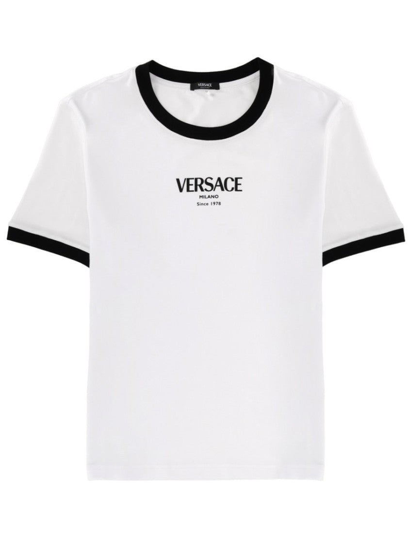 Versace Neutral Fitted Crew Neck Viscose-Blend T-Shirt