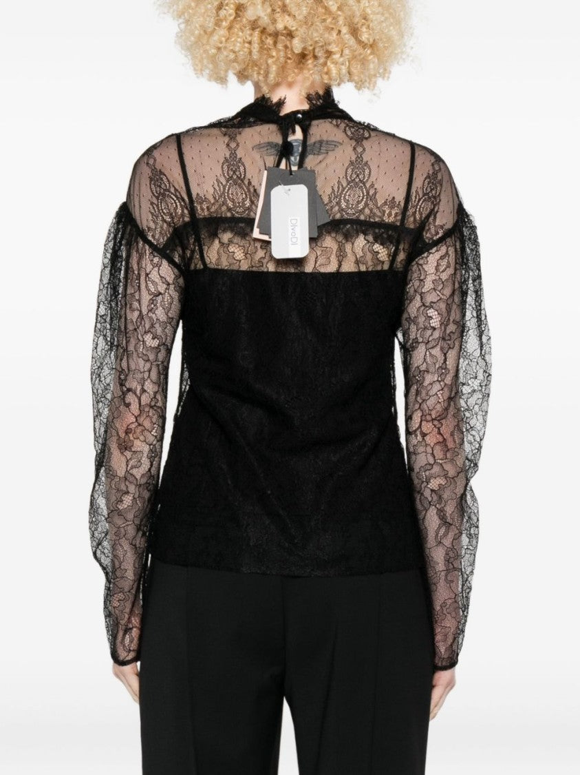 Twin-Set Long-Sleeved Black Lace Overlay Top
