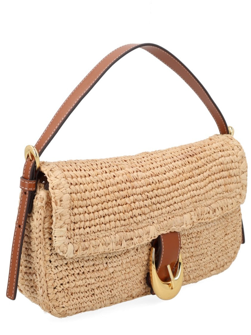 Staud Brown Harlow Structured Raffia Shoulder Bag