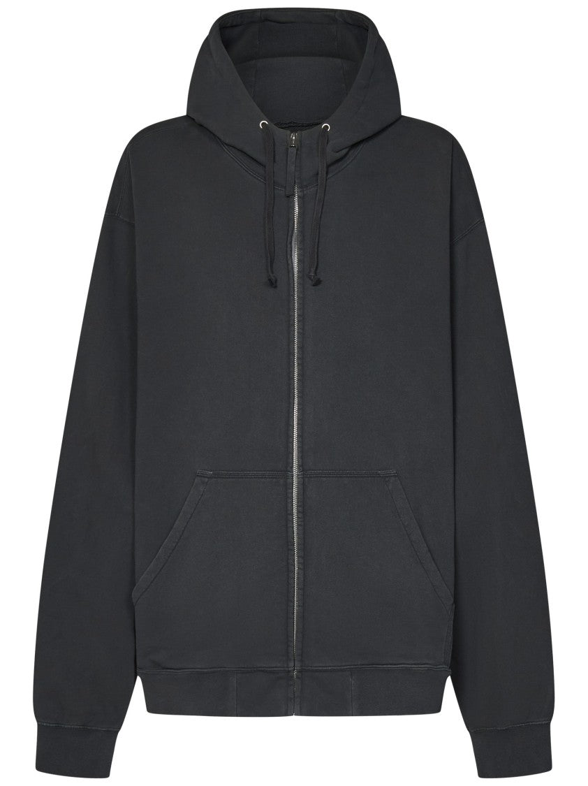 Maison Margiela Oversized Black Cotton Jersey Zip-Up Hoodie