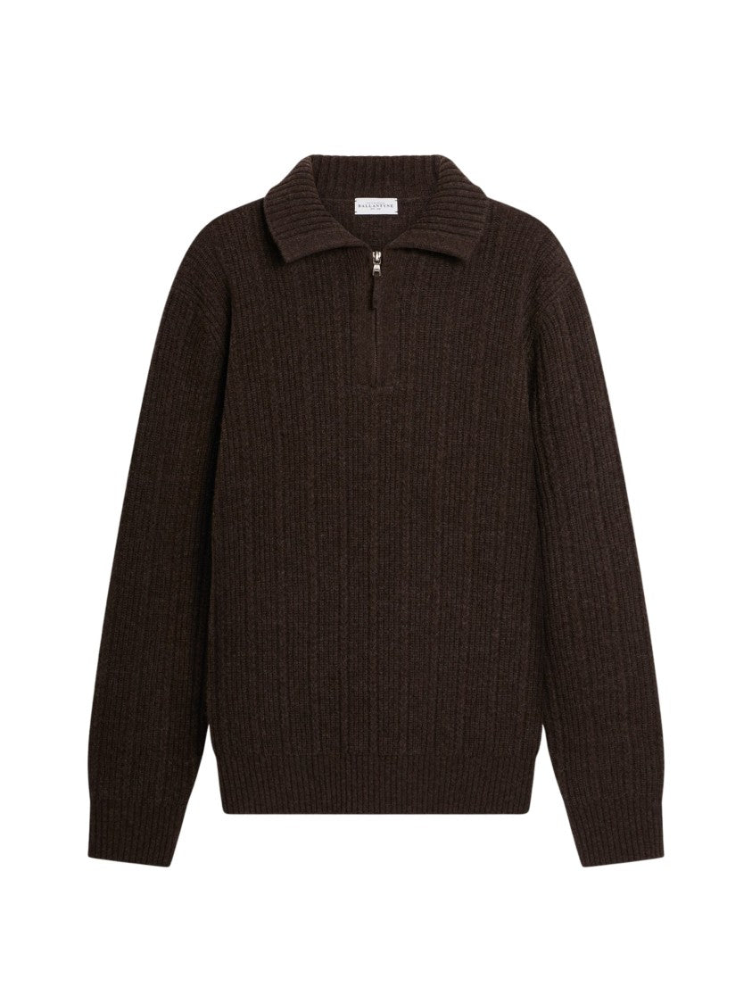 Ballantyne Half-Zip Pullover Sweater With Ribbed Collar And Vertical Texture