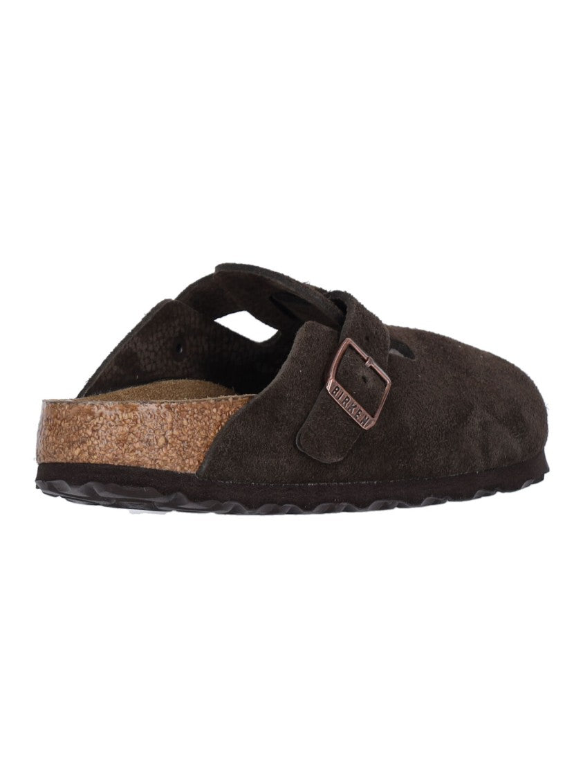Birkenstock Brown Suede Mules With Adjustable Strap And Anatomical Footbed
