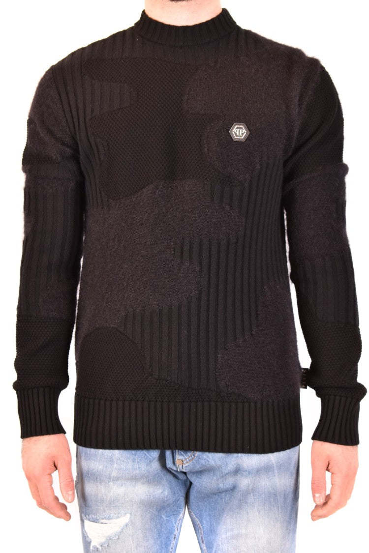 Philipp Plein Black Textured Wool-Blend Sweater
