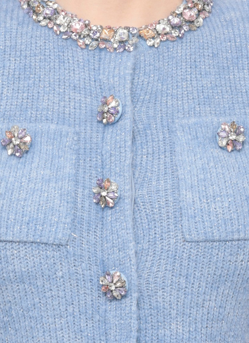 Self-Portrait Peplum Midi Dress With Rhinestone Embellishments And Button Details