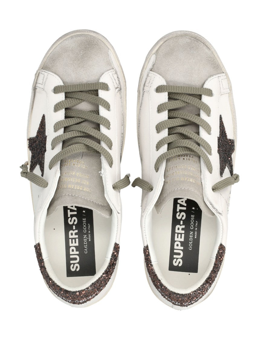 Golden Goose Vintage Leather Sneakers With Glitter Star Appliqué