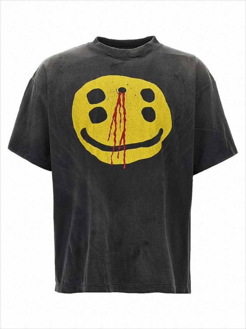 Saint Mxxxxxx Distressed Black T-Shirt With Graphic And Boxy Fit