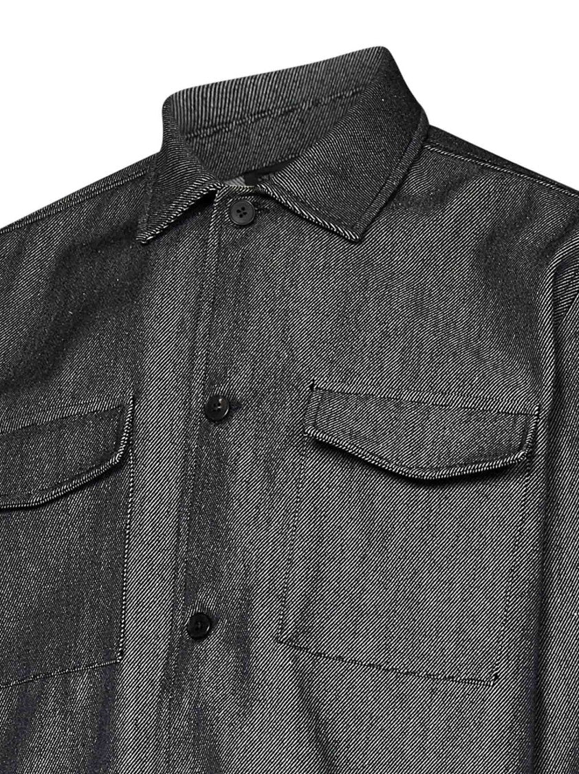 Low Brand Textured Wool Denim Overshirt With Flap Pockets