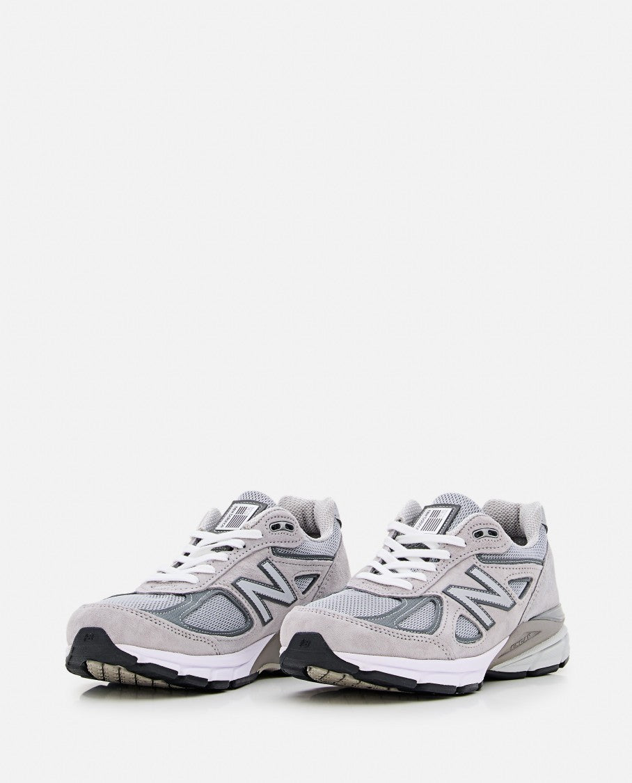 New Balance 990 Grey Leather And Mesh Sneakers