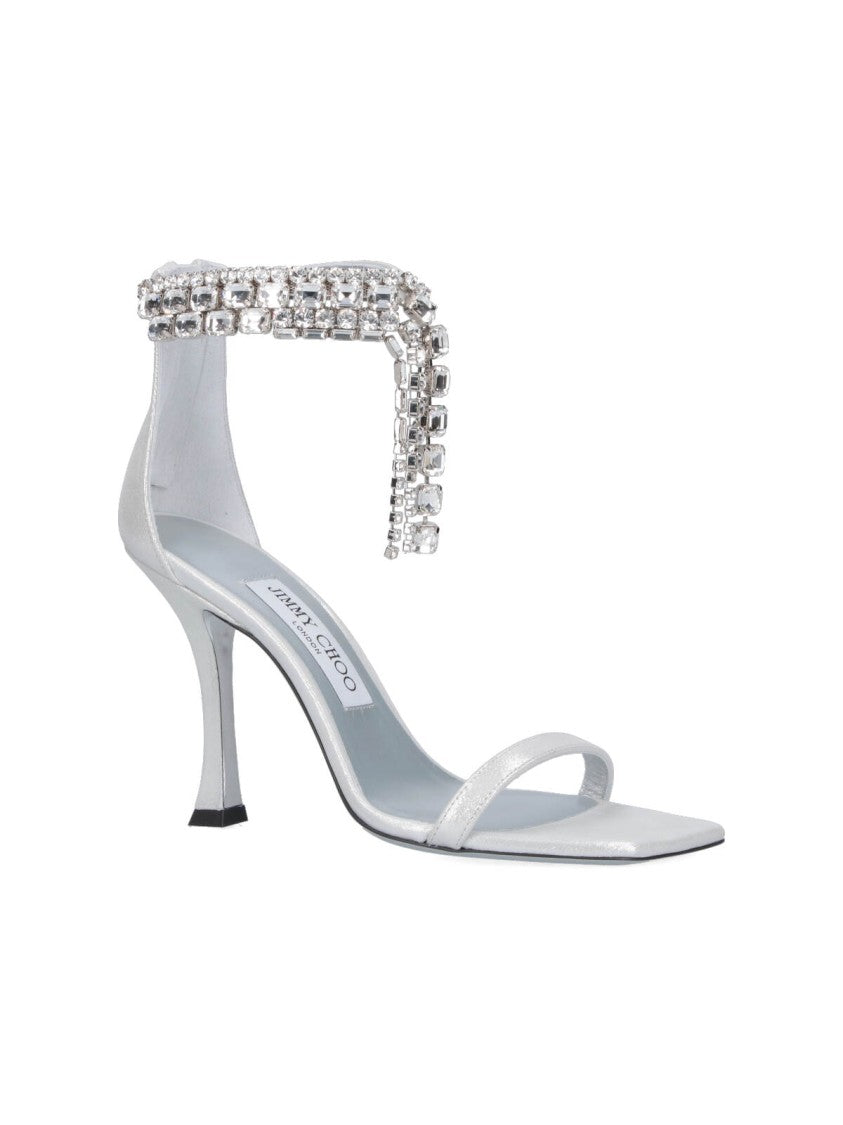 Jimmy Choo "Verity 100" Rhinestone Slingback Sandals Silver