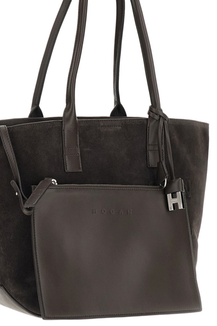 Hogan Small Suede Leather Tote Bag With Embossed Address Logo