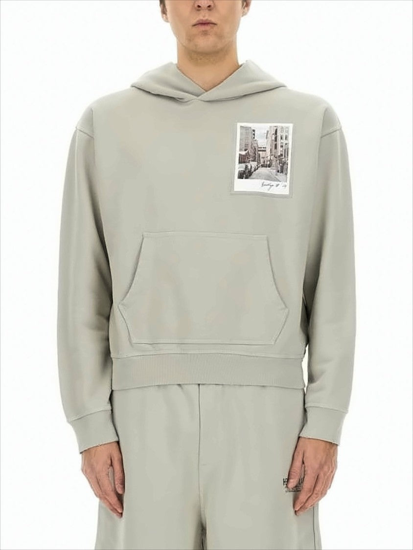 Helmut Lang Relaxed Fit Grey Hoodie With Photographic Print