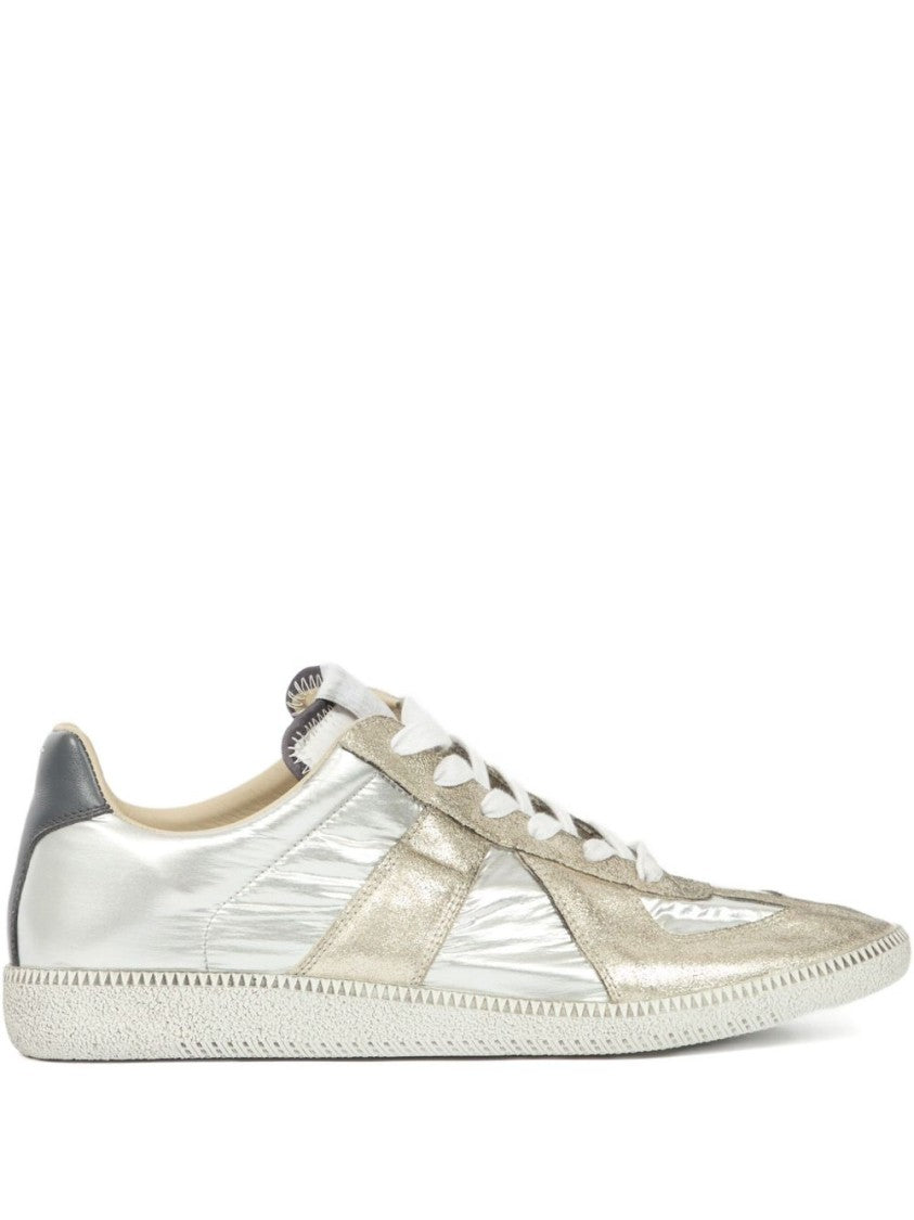 Maison Margiela Gold-Tone Paneled Sneakers With Lace-Up Fastening