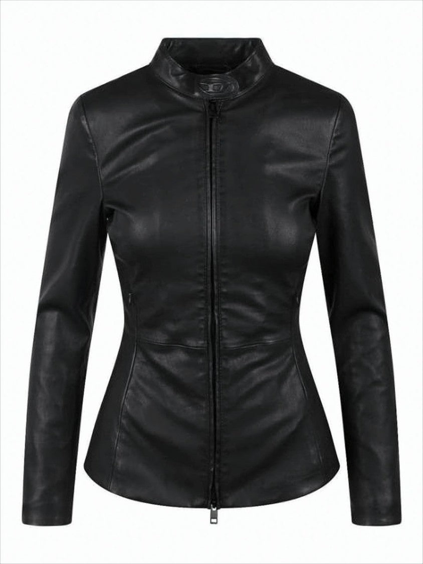 Diesel Fitted Lambskin Leather Jacket With High Collar