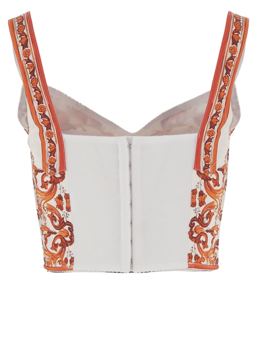 Dolce & Gabbana Majolica Print Stretch Silk Bustier