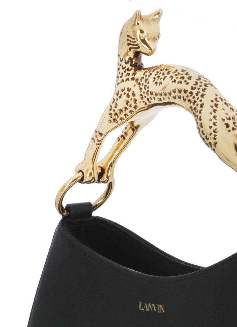 Lanvin Black Metal Cat Handle Crescent Leather Shoulder Bag