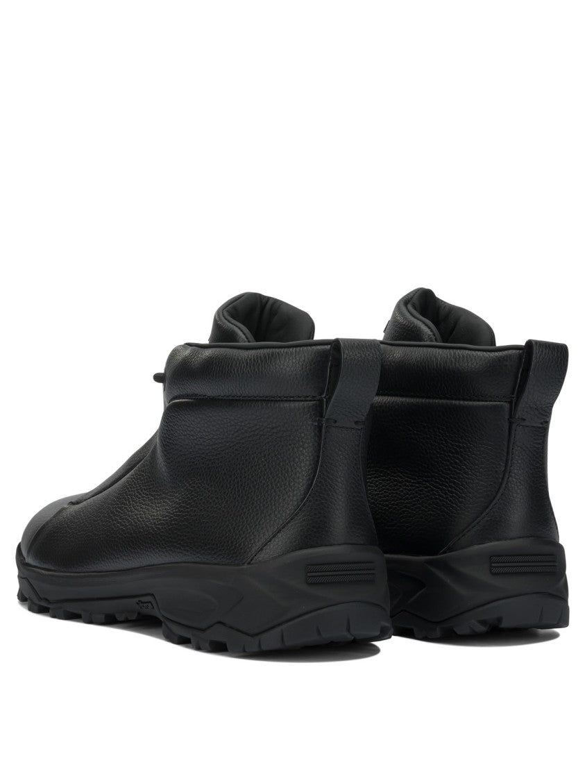 Zegna Mid-Top Black Ankle Boots With Toggle Lace System And Rugged Sole