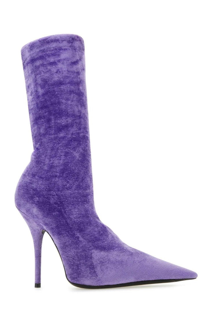 Balenciaga Lilac Velvet Knife Ankle Boots