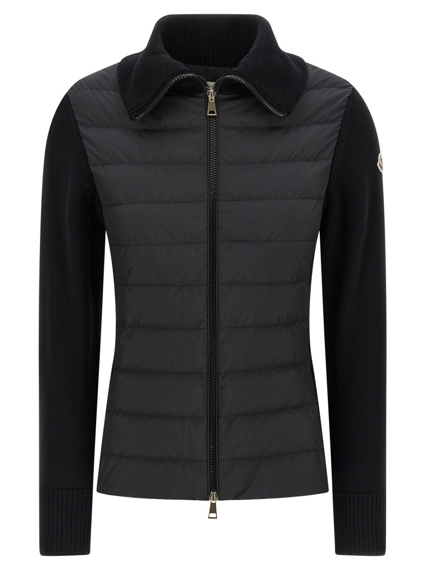 Moncler Two-Material Cardigan With Goose Down Padding And High Neck