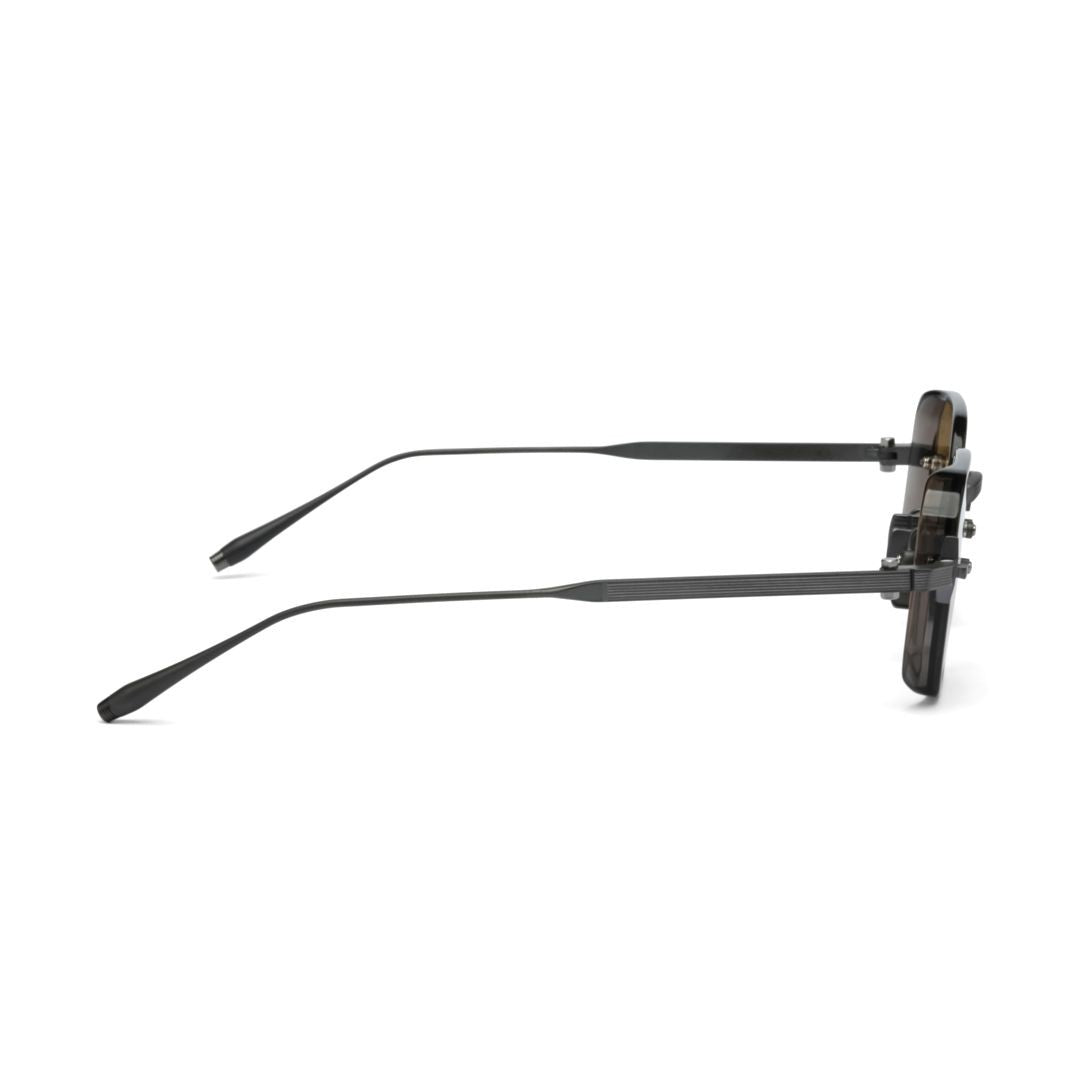 Akoni Aks-307 Geometric Black Sunglasses With Amber Tinted Lenses